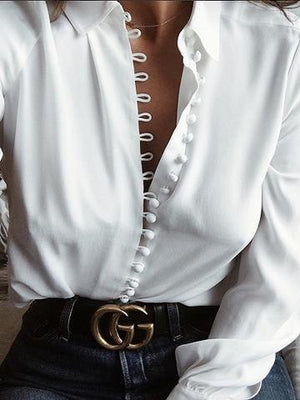 Button Pin Up White Shirt Long Sleeve
