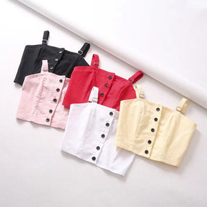 Wide Strap Adjustable Button Up Crop Top Tank Vest