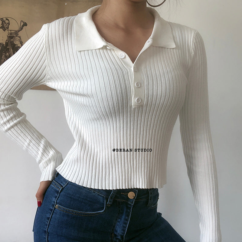 Cozy Long sleeve knitted polo shirt Tops Womens