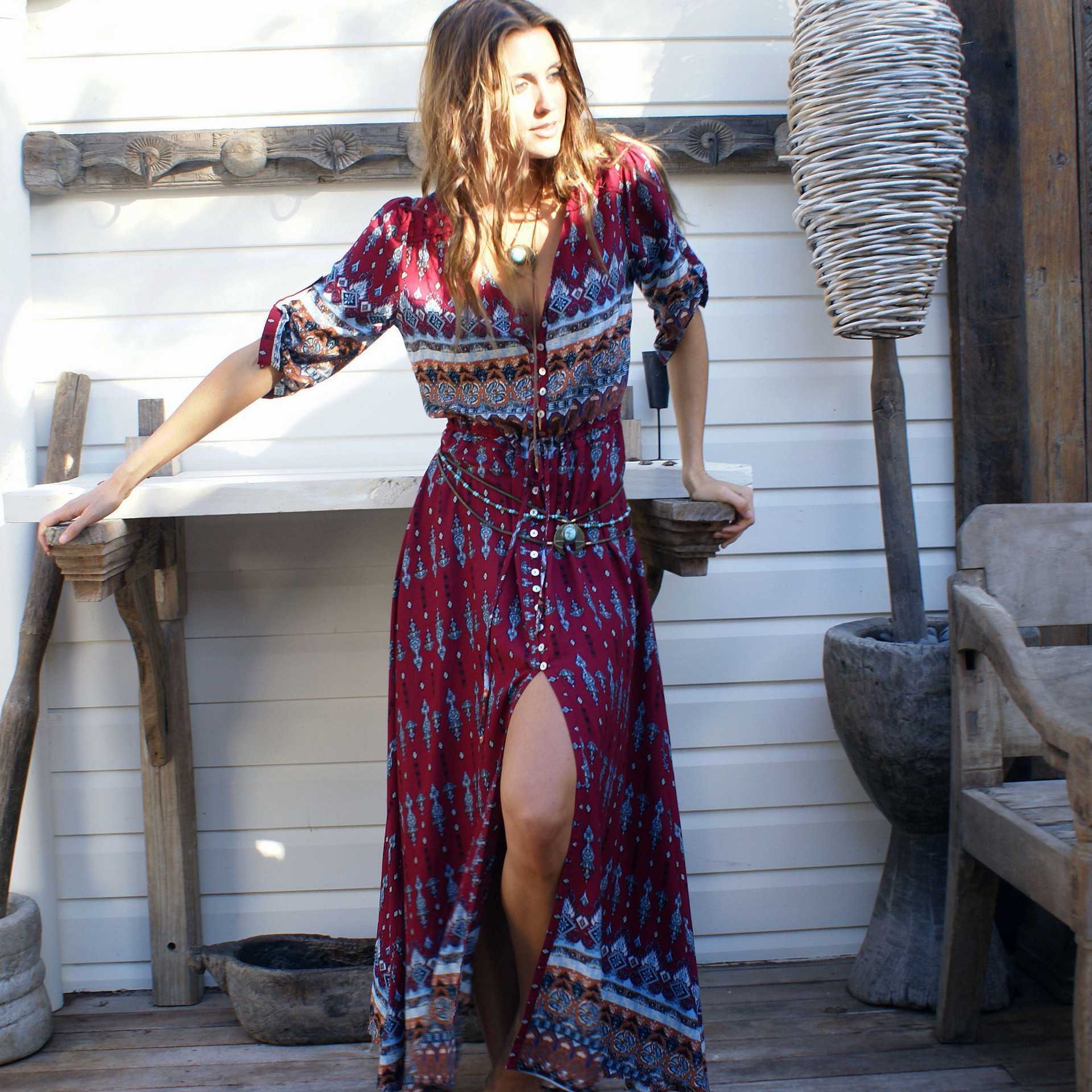 Hippie Gypsy Boho Long Beach Dress Maxi Cover Ups Beachwear