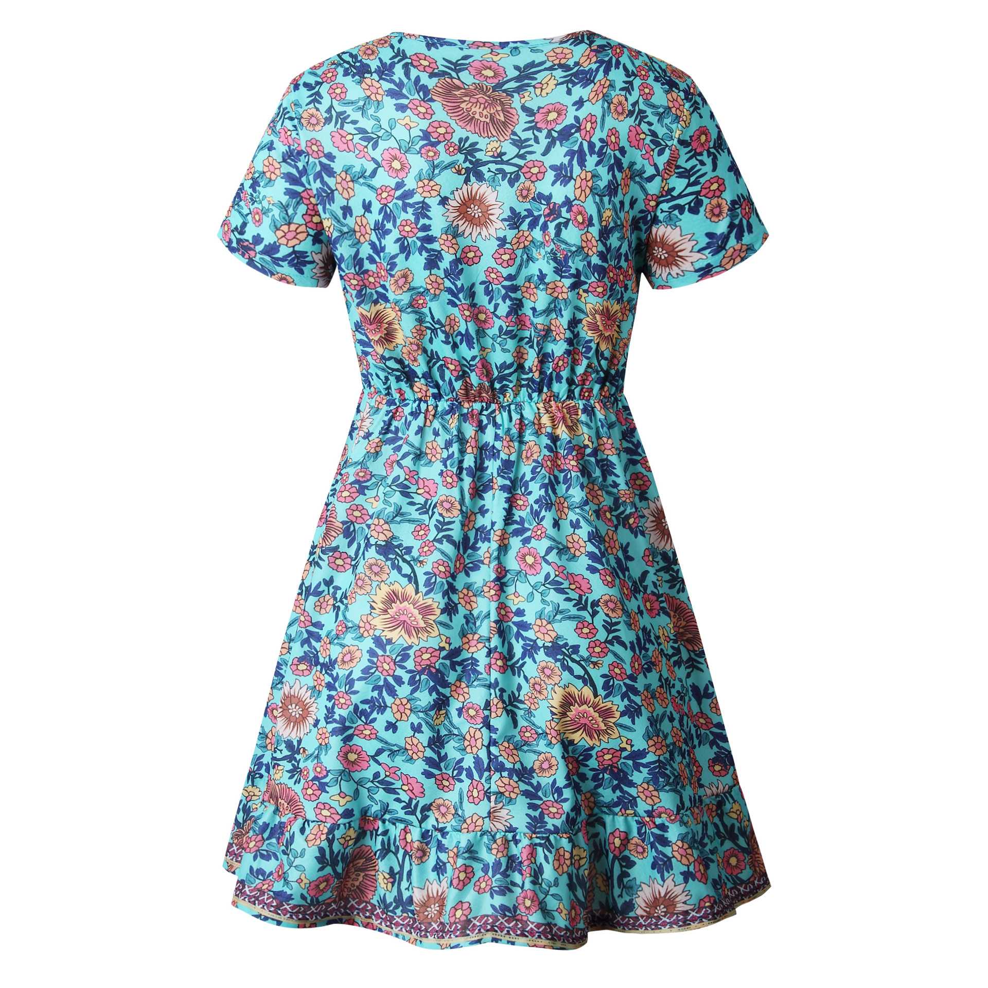 Trimming Boho Floral Button Down Flowy Mini Dress