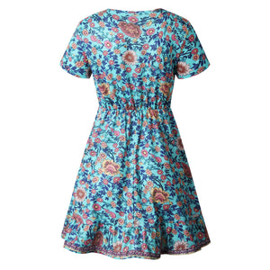 Trimming Boho Floral Button Down Flowy Mini Dress
