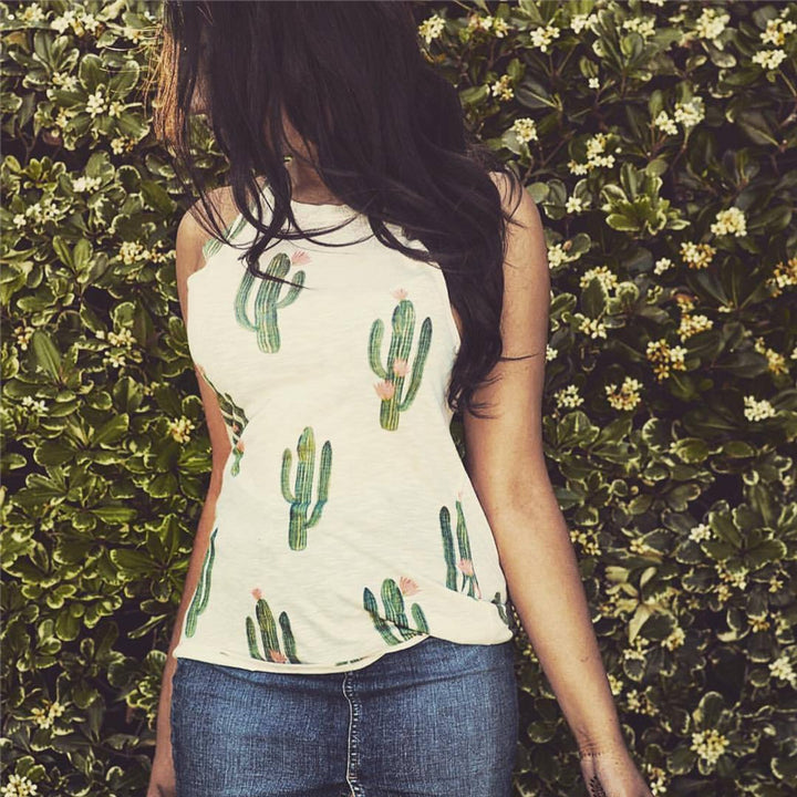 Free Ship Cactus Print High Neck Tank Tees