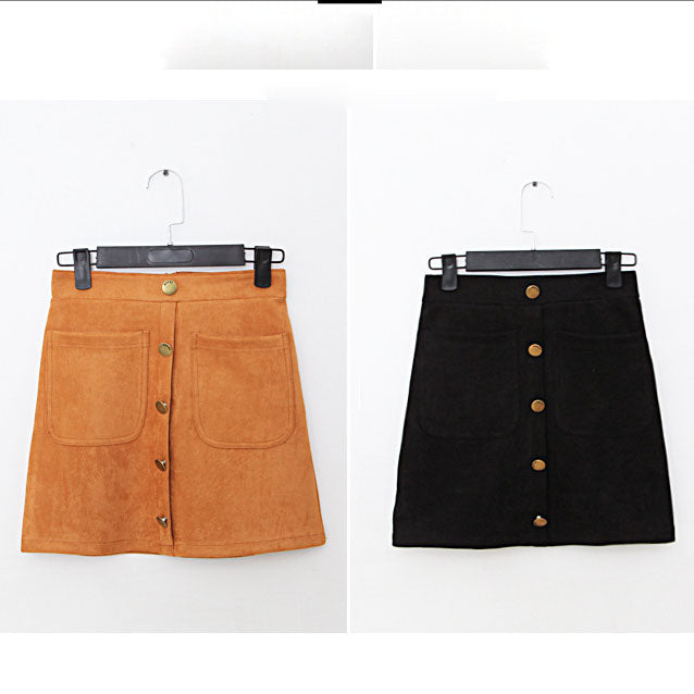 Front Button Up High Waisted Mini Suede Skirt