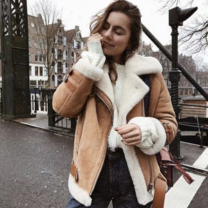 ECRU 3548 Faux Fur Lined Leather Shearling Moto Jacket sunifty
