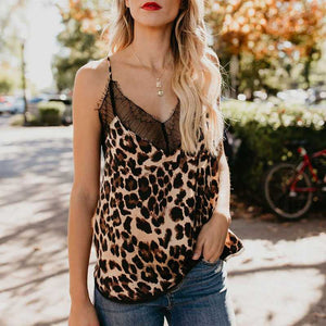 Retro Print Snake Leopard Lace Cami Tank Spaghetti Top