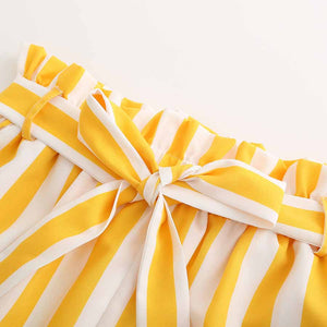 Striped High Waisted Paper bag Shorts Women's