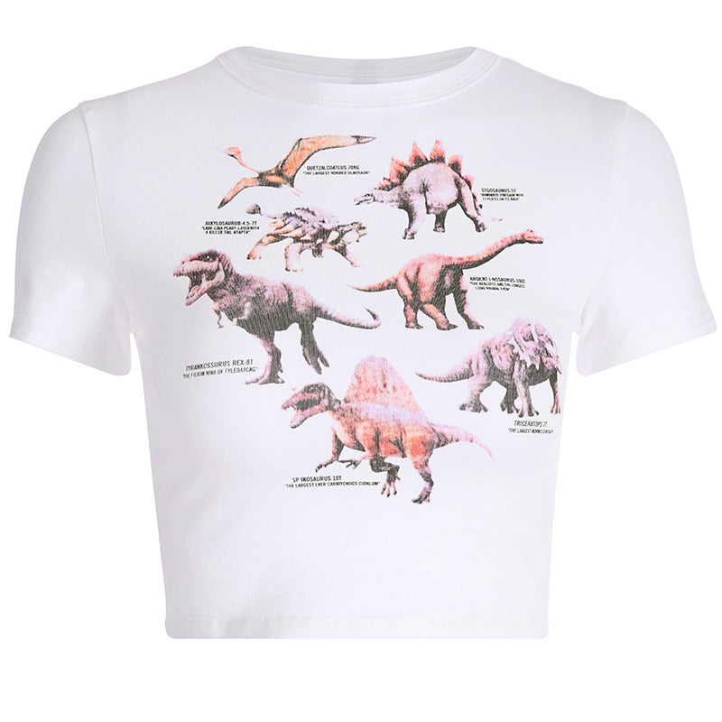 Cool Graphic Prints Jurassic Dinosaur Short Sleeve Crop Top Tee Shirt