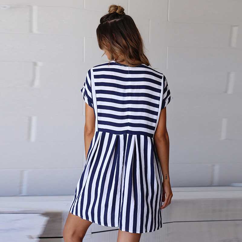 Slimming High Waisted Striped Short Sleeve Swing Dress