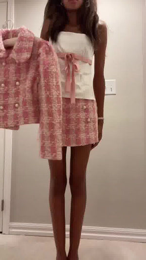 Brand Matching Two Piece Skirt Suit Tweed Blazer Womens