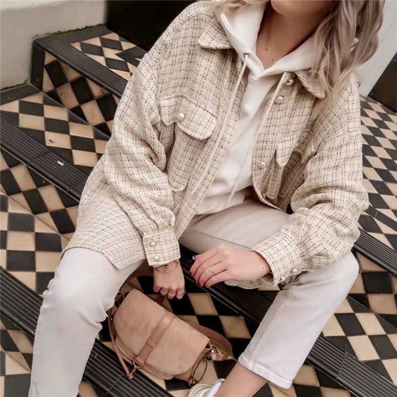 Classic Thick Colorblock Checked Button Down Shirt Jacket Woolen