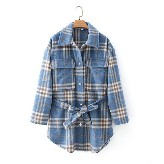 Classic Thick Colorblock Checked Button Down Shirt Jacket Woolen