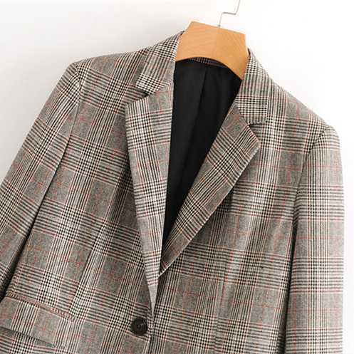 Designer One Button Tartan Plaid Womens Checked Blazer Jacket