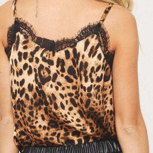 Retro Print Snake Leopard Lace Cami Tank Spaghetti Top