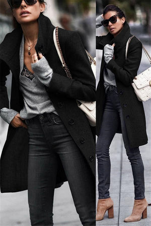 Stand Collar Long Woolen Overcoat Womens Winter Peacoat