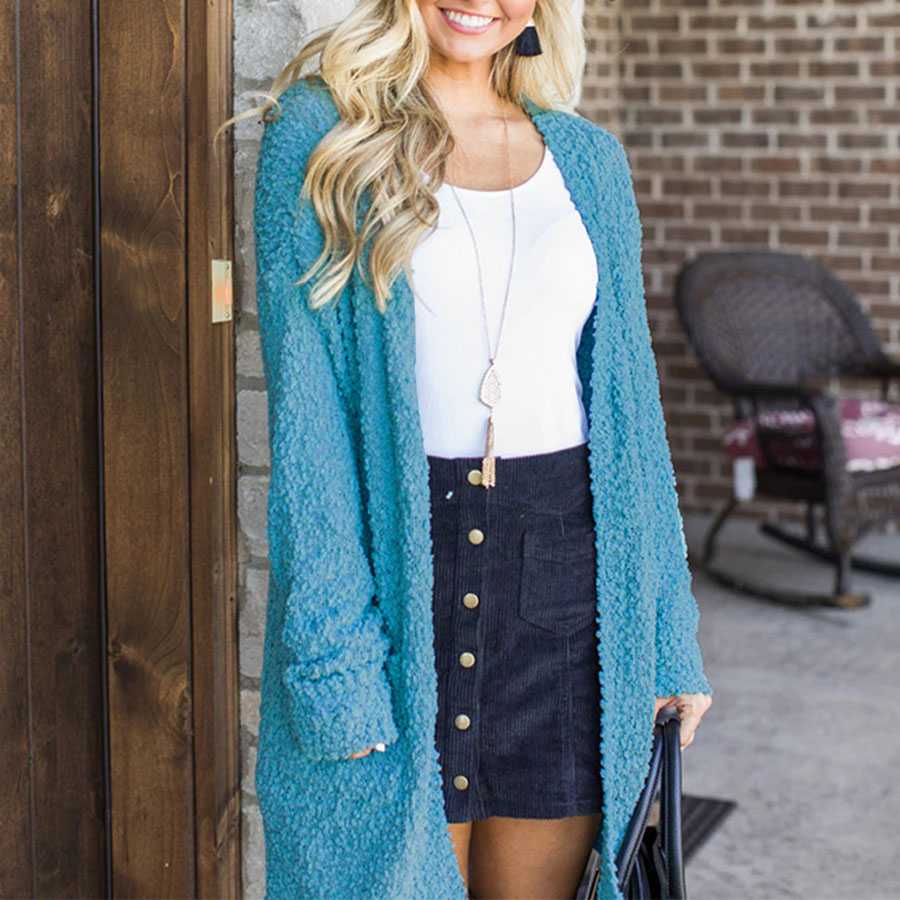 Oversized Fall Knitted Open Front Popcorn Long Cardigan Sweater With Pockets