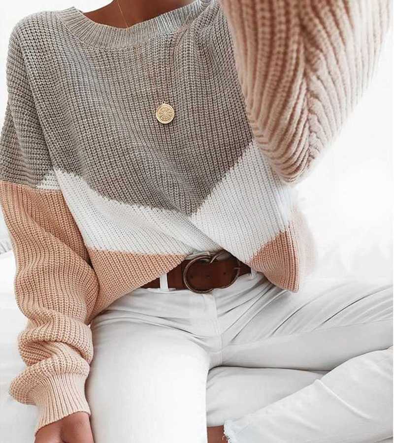 Color Block Oversized Striped Knit Sweaters For Women – sunifty
