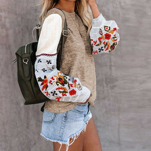 Boho Chic Oversized Patchwork Knitted Sweater With Chiffon Sleeves
