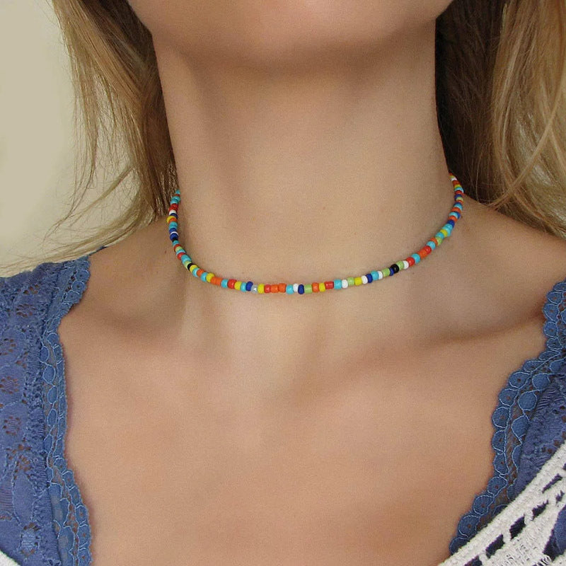 Bohemian Gypsy Chic Rainbow Beaded Choker Necklaces