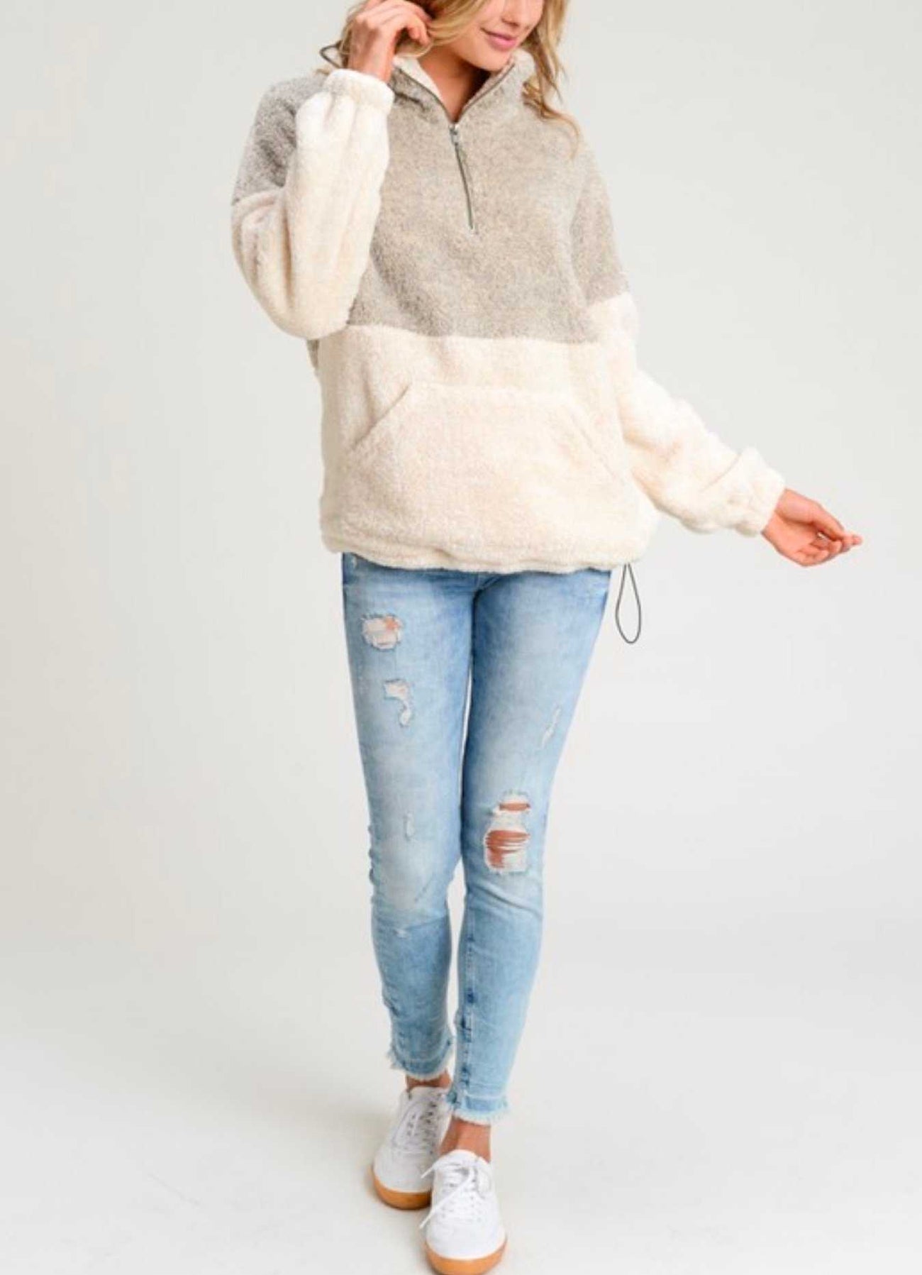 Two tone sherpa half zip pullover best sale