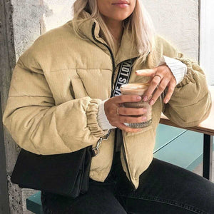Short Corduroy Puffer Jacket Packable Down Bomber Coat