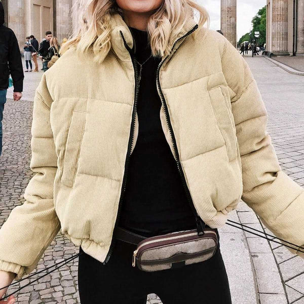 Short Corduroy Puffer Jacket Packable Down Bomber Coat