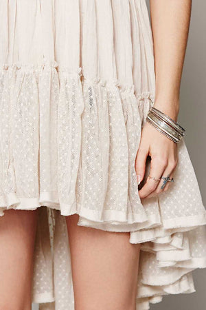 Adjustable Fit Dot Mesh Hem Halter Flowy Dress Open Backs