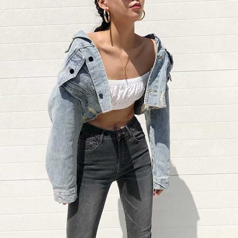 Cool Oversized Cropped Denim Jacket Womens