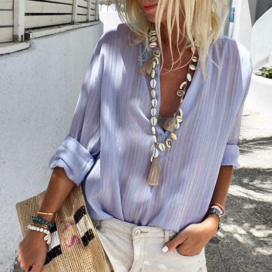 Simple Mesh Striped Half Button Up Womens Shirts