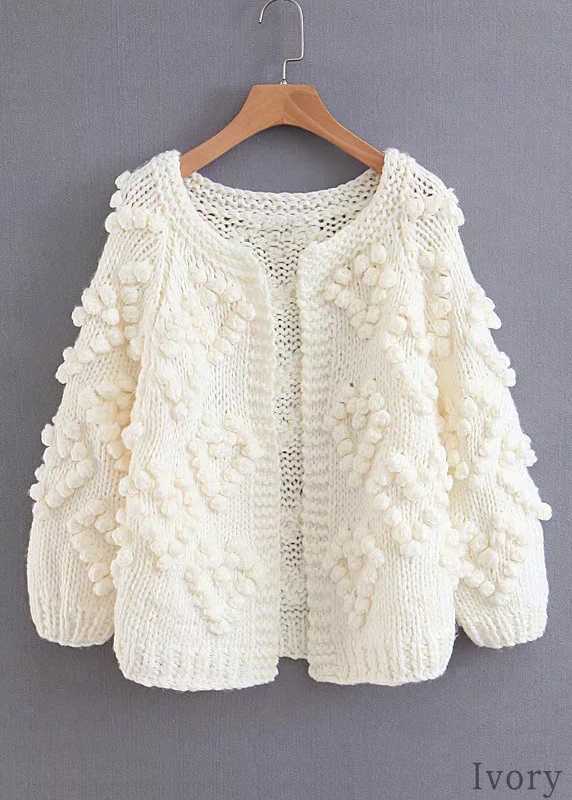 Thick Chunky Knit Pom Pom Sweater Popcorn Cardigan Jacket