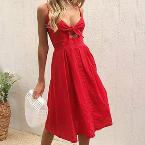 V Neck Front Knot Bow High Waisted Dress Pin Up