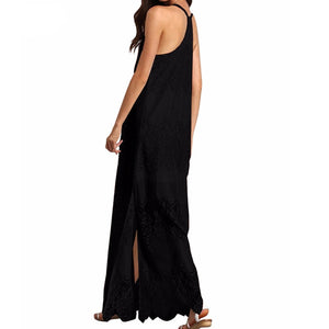 Vacation Spaghetti Strap Mesh Lace Side Split Maxi Beach Dresses Cover Ups