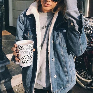 Ladies fur lined denim jacket clearance