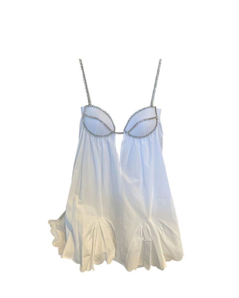 Mini Dress with Embroidery and Scalloped Hem - White main image 1