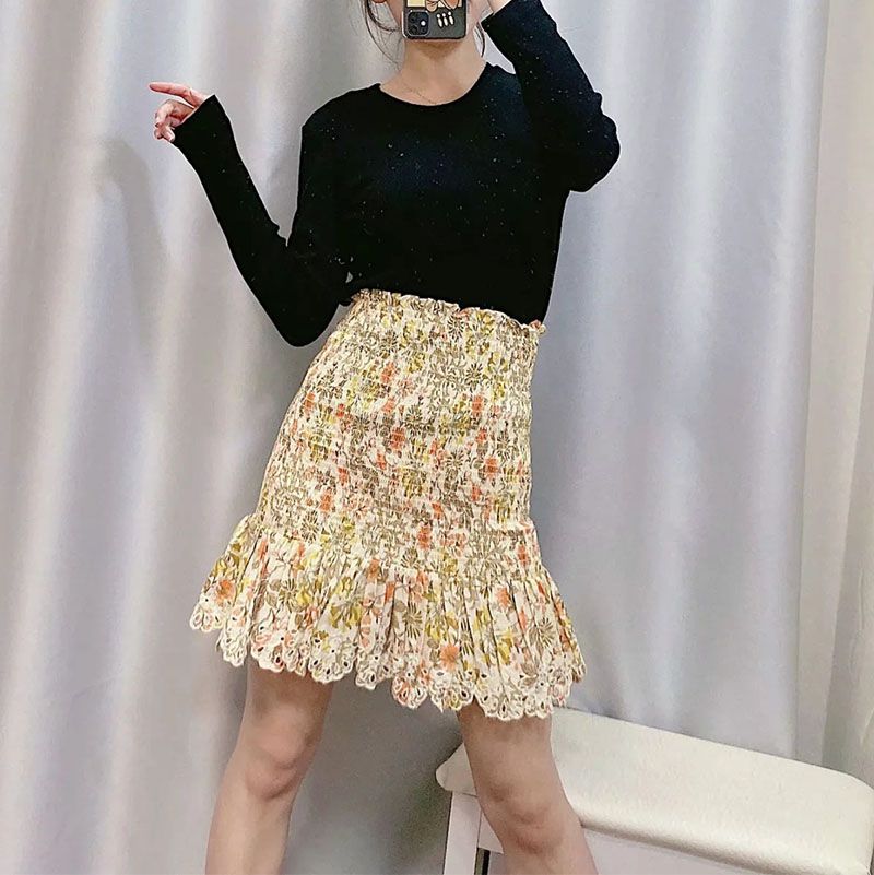 Retro Paisley Mixed Floral Smocked Ruffle Hem Mini Skirt In Multi Floral