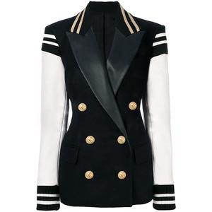 Naval Varsity Stripes Color Block Leather Blazer Jacket