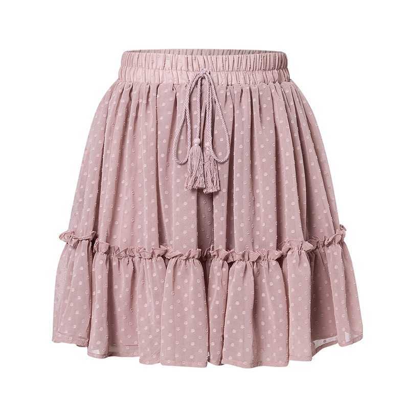 Elastic Waist 3D Polka Dots Full Lace Tulle Tiered Ruffle Skirt