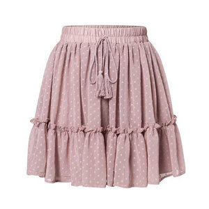 Elastic Waist 3D Polka Dots Full Lace Tulle Tiered Ruffle Skirt