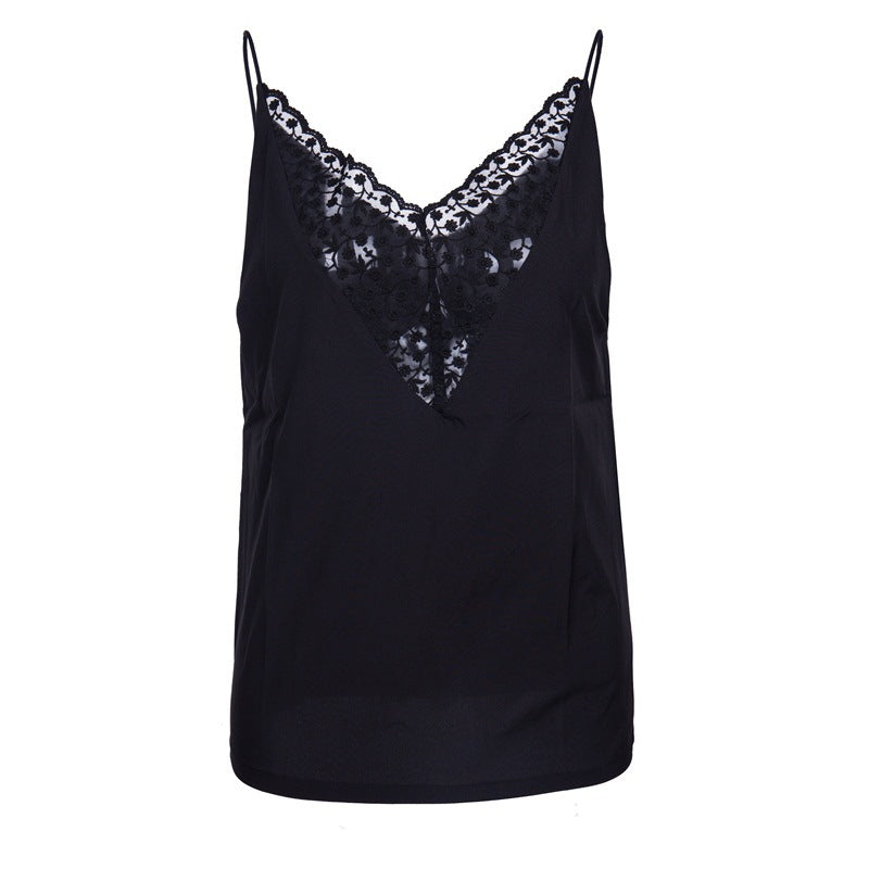 Deep Plunge Floral Embroidered Lace Swing Spaghetti Cami Tank Top