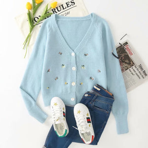 Floral Embroidery Knit Cardigan and Tank Crop Sweater Co ord Set