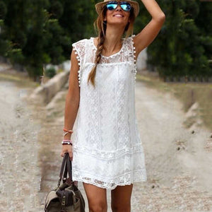 Boho White Sheer Lace Dress Summer Sundress
