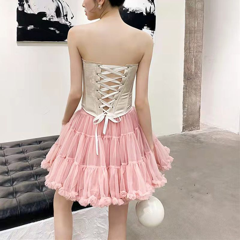 Pastel Pink Ballerina Tulle Tutu Skirt Puffy Ruffle Layered Lolita Petticoat Underskirt