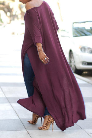 Off Shoulder High Split Batwing Long Dress