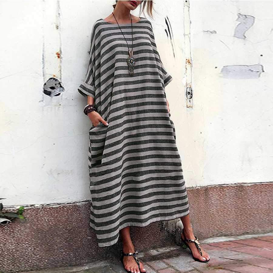 Oversized Casual Striped Maxi Dress With Sleeve