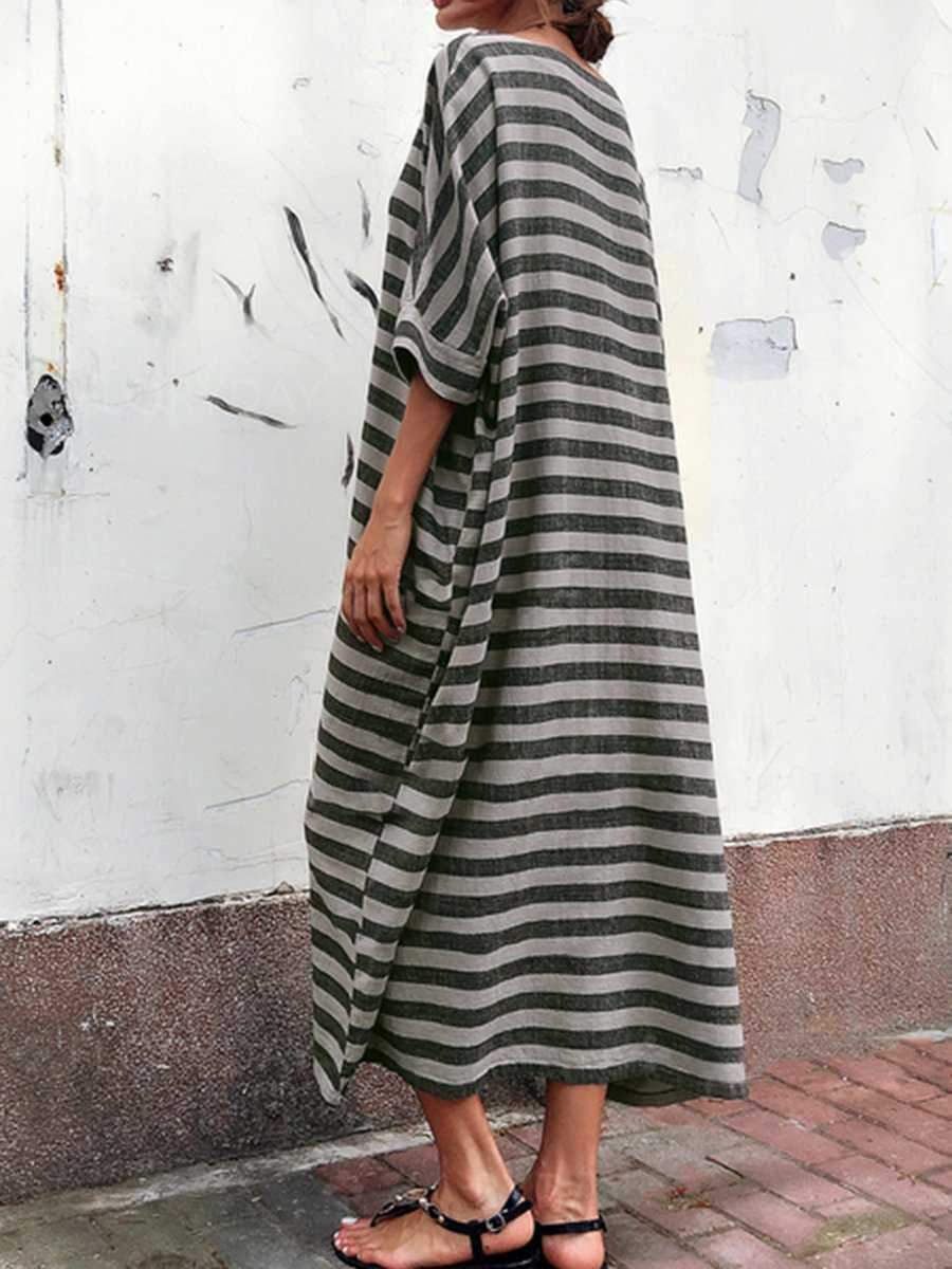 Oversized Casual Striped Maxi Dress With Sleeve