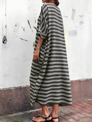 Oversized Casual Striped Maxi Dress With Sleeve