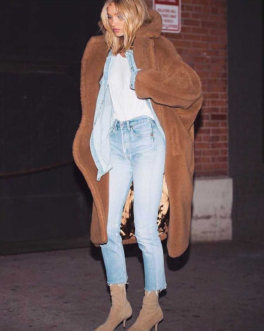 Long Faux Fur Camel Teddy Coat Maxi Jackets