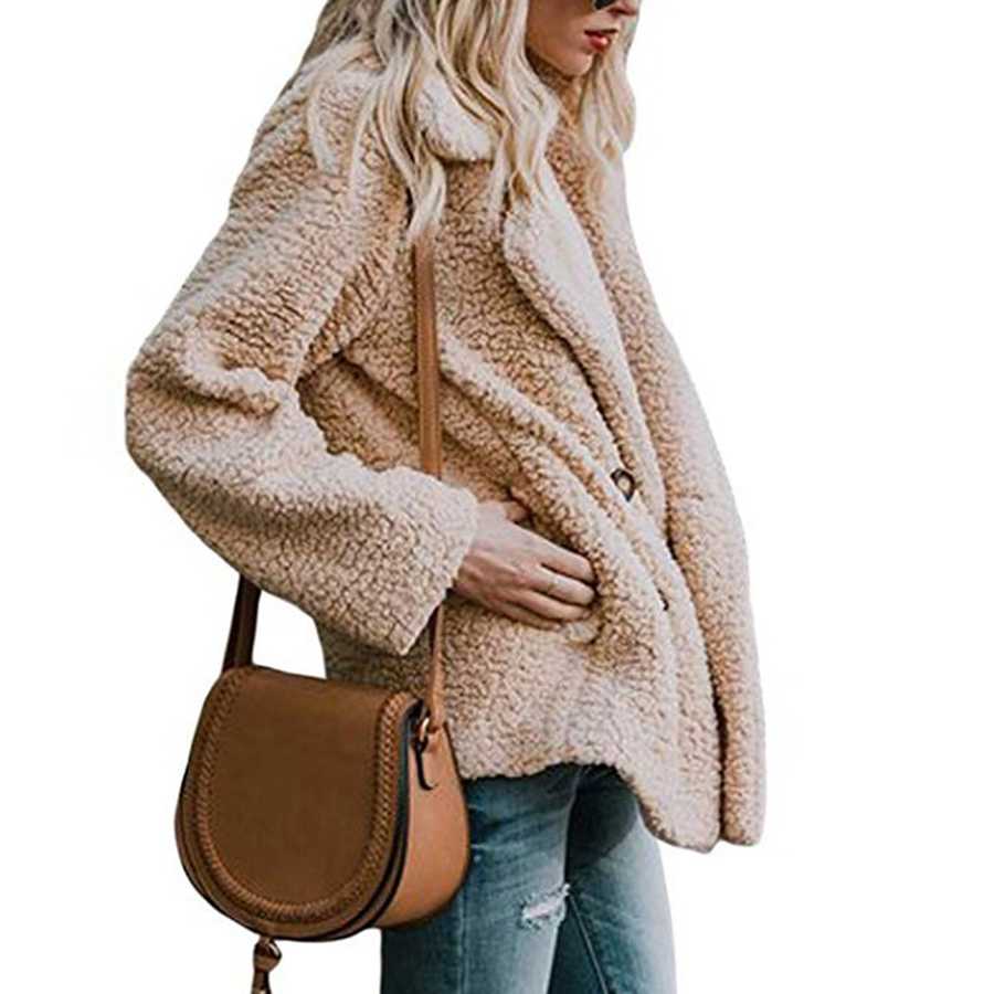 Fluffy Faux Fur Lapel Collar Womens Winter Coats