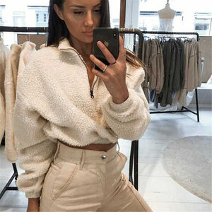Cropped top teddy sweater