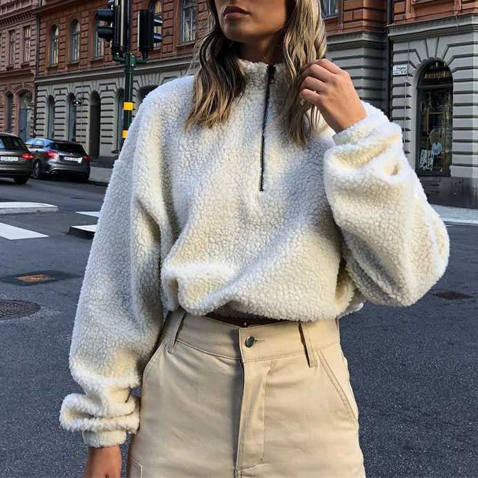 Oversized Teddy Pullover Faux Fur Cropped Jacket Coats